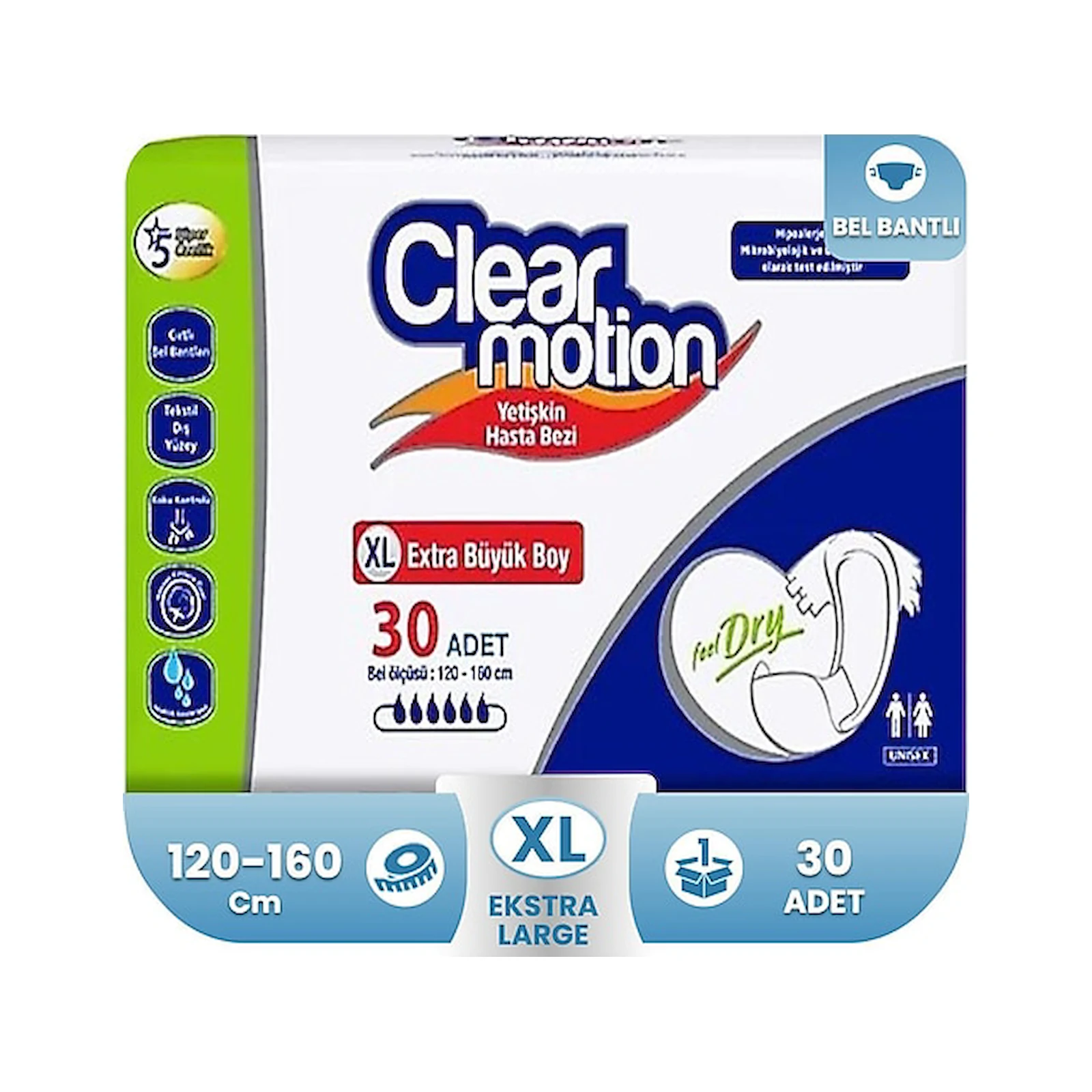 Clear Motion Bel Bantlı Yetişkin Hasta Bezi 30'lu