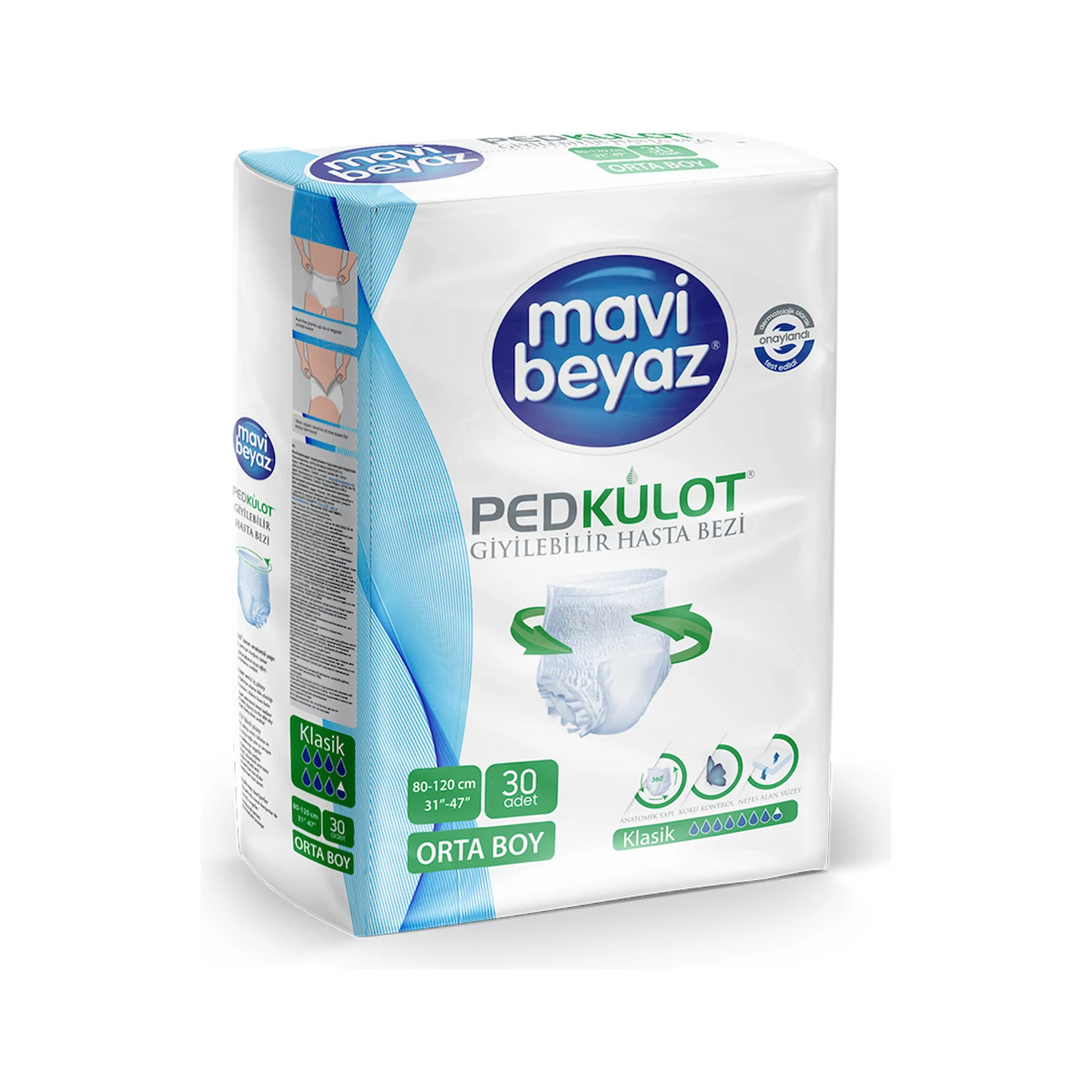 Mavi Beyaz Yetişkin Emici Külot 30'lu